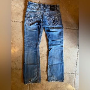 Rock Revival Bootcut Jasper Jeans distressed blue men’s size 32 inseam 32